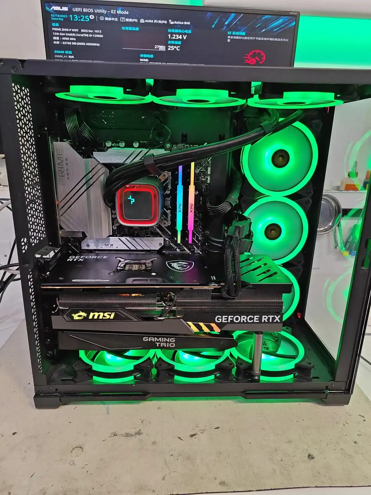 Gaming desktop computer with cooling fans and graphics card